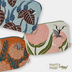 ギフト プレゼント ポーチ マチなし 「 森田MiW ポーチ 」 3種展開 20cm×14cm 小物入れ コスメポーチ ブランド 楠橋紋織 おしゃれ かわいい moritaMiW 森田 挿絵 画家 花 花柄 誕生日 クリスマス お歳暮 ラッピング無料 送料無料