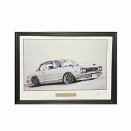 日産 ニッサン スカイライン ハコスカ GTR 2ドア 鉛筆画 イラスト 名車 旧車 ノスタルジックカー 車 鉛筆…