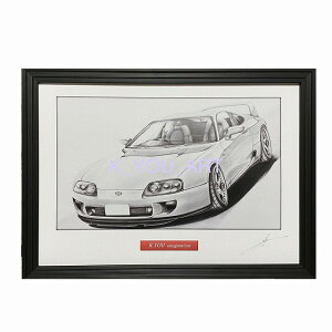TOYOTA トヨタ スープラ A80 鉛筆画 イラスト 名車 旧車 ノスタルジックカー 車 鉛筆 インテリア 絵画 絵 A4サイズ 額付き 小松雄一 車好き 愛車 ギフト プレゼント 父の日 退職祝い 送料無料