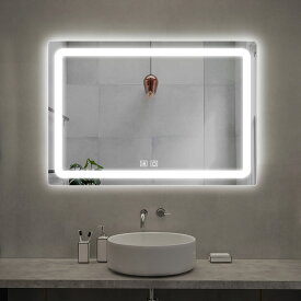 壁掛けミラー LEDミラー 50*70cm 洗面台 調光 調色可能 メイクミラー 防水加工 スマートミラー 曇り止め 姿見 吊り掛け 光滑り 防飛散加工 【一年保証】