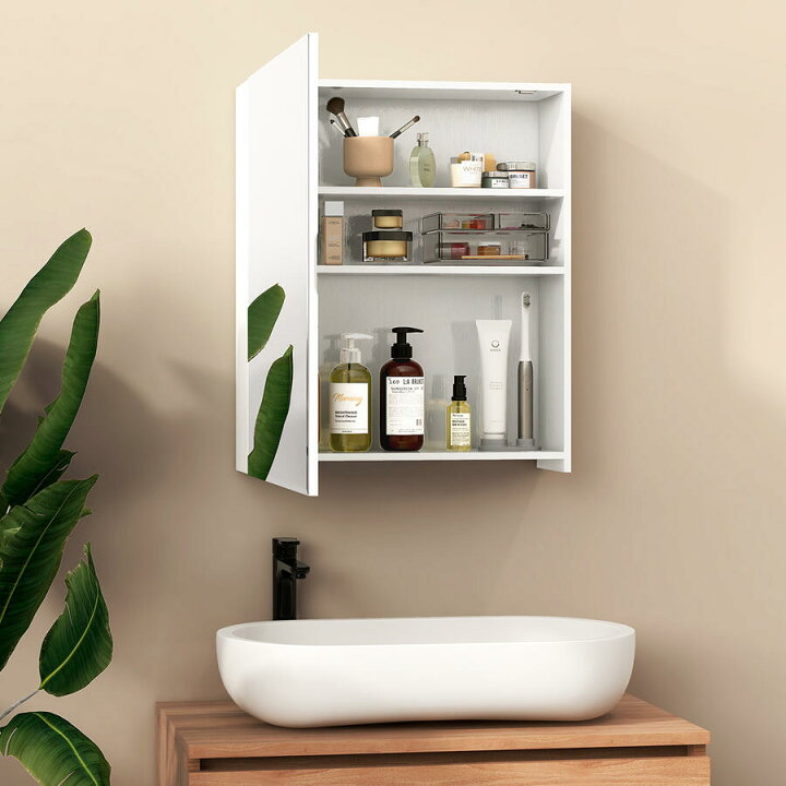 楽天市場 ミラーキャビネット 洗面鏡 ミラー 洗面収納棚 60 50 キャビネット 白 浴室 トイレ 鏡 壁掛け 浴室ミラー 収納キャビネット 完成品 飛散防止 可動棚 化粧 収納 風呂 Ledミラー専門店 ミルオ君の鏡工房