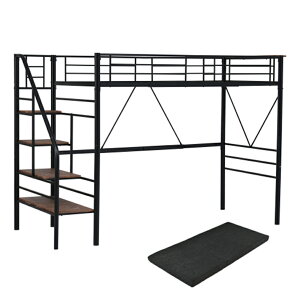【24H限定★15%OFF】ロフトベッド 階段付き S パイプベッド 折りたたみデスク付き シングル コンセント付き 収納 スチール 耐震 ベッド シングル パイプベッド パイプベッドフレーム メッシ