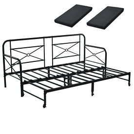 【マット2個付き（幅70cmダークグレー）】 パイプベッド シングルベッド ソファベッド 伸長式ベッド セミシングル シングル セミダブル ダブル 長さ200cm 北欧 おしゃれ 2way お客用ベッド 耐荷重250kg