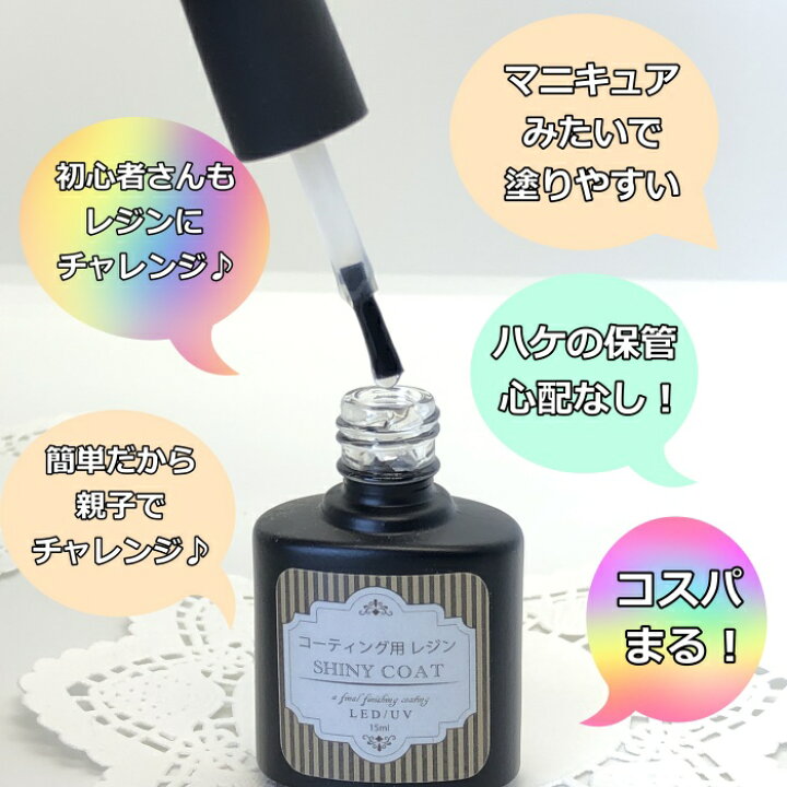 楽天市場 大幅値下げ中 レジン液 コーティング剤 セット 15ml 詰め替え用50ml キラキラパーツ 糸ネイル1個 プレゼント コスパ 安い 人気 速乾ブラシ付き シャイニーコート Uv Led 仕上げ剤 マニキュア型 アクセサリー パーツ 手芸 2500円以上ご購入 送料無料