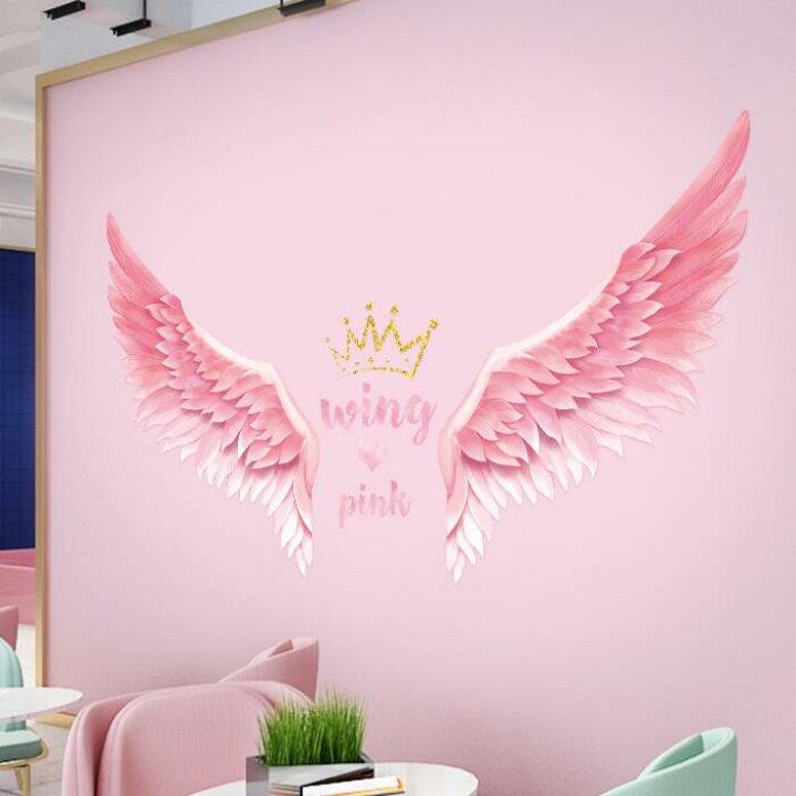 楽天市場 ウォールステッカー Diy壁紙 壁ステッカー 貼り紙 60 90cm ピンク 羽 メール便2 800円以上 送料無料 Craftラボ 美ryoku