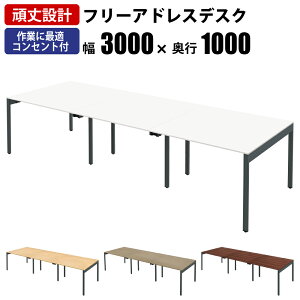 【最大2000円OFFクーポン配布中!〜10/31 23:59まで】家具のAKIRA フリーアドレスデスク オフィステーブル コンセント付き 6人用 幅3000×奥行1000×高さ720mm ホワイト フリーアドレス オフィスデスク