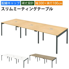 家具のAKIRA 会議用テーブル ミーティングテーブル 配線キャップ付き 幅300cm 奥行100cm 高さ72cm スリムテーブル 会議机 ナチュラル おしゃれ 北欧 オフィスデスク オフィステーブル 会議デスク 会議テーブル ワークテーブル SMTA10-3010-NA