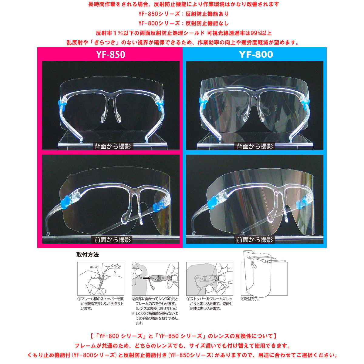 超歓迎された】[日本製｜反射防止機能付] YamamotoKogaku(山本光学) フェイスシールドグラス 4枚入 反射防止交換レンズ  YF-850Sスペア-4984013100208 2.9g 枚 安全・保護用品