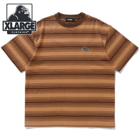 【在庫限り】エクストララージ XLARGE メンズ エンブロイダード ストライプ ショートスリーブ Tシャツ [101232011044 SU23] EMBROIDERED STRIPED S/S TEE x-large エックスラージ トップス 半袖 ボーダーティー BROWN【メール便可】【ts】