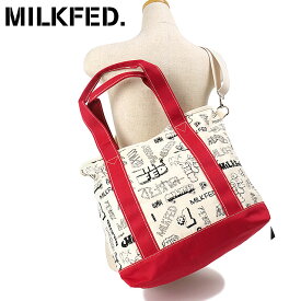 ミルクフェド MILKFED. レディース ヴァリアスロゴ ツーウェイ トートバッグ [103242053003 SU24] VARIOUS LOGO 2WAY TOTE 鞄 ショルダーバッグ 総柄 RED