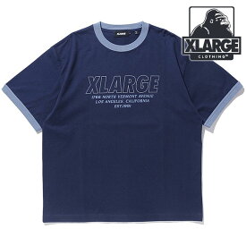 【6/5は楽天カード＆エントリーで最大24倍】エクストララージ XLARGE メンズ ストアアドレス リンガーショートスリーブTシャツ [101242011003 SU24] STORE ADDRESS RINGER S/S TEE x-large エックスラージ トップス 半袖 NAVY 【メール便可】