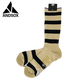 アンドソックス ANDSOX サポートパイルクルー ストライプ [26478/26479 SS25] SUPPORT PILE CREW STRIPE メンズ・レディース 靴下 クルーソックス ボーダー 滑り止め付き 日本製 WHITE/NAVY 【メール便可】 正規取扱店