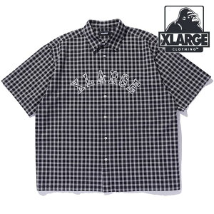 �G�N�X�g�����[�W XLARGE �p�b�`���S �v���C�h �V���[�g�X���[�u�V���c [101252014004 SU25] PATCH LOGO PLAID S/S SHIRT �����Y x-large �G�b�N�X���[�W �g�b�v�X ���� �`�F�b�N�� BLACK ���K�戵�X
