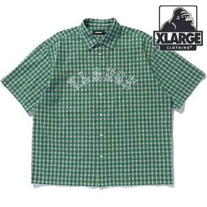 �y30%OFF/SALE�z�G�N�X�g�����[�W XLARGE �p�b�`���S �v���C�h �V���[�g�X���[�u�V���c [101252014004 SU25] PATCH LOGO PLAID S/S SHIRT �����Y x-large �G�b�N�X���[�W �g�b�v�X ���� �`�F�b�N�� GREEN ���K�戵�X