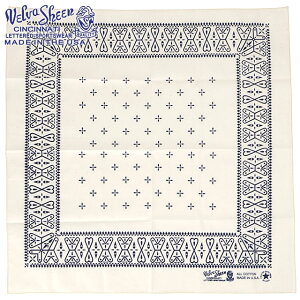 �x���o�V�[�� VELVA SHEEN �o���_�i �N���X [161516 SS25] BANDANNA (CROSS)�@MADE IN USA �����Y�E���f�B�[�X �A�����J�� �唻 �n���J�` �X�J�[�t WHITE �y���[���։z ���K�戵�X