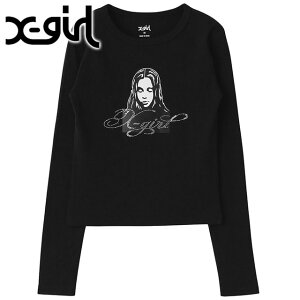 �G�b�N�X�K�[�� X-girl ���f�B�[�X ���C���X�g�[�����S�A���h�t�F�C�X �����O�X���[�u�R���p�N�g�g�b�v [105261011006 SS26] RHINESTONE LOGO AND FACE L/S COMPACT TOP �g�b�v�X �J�b�g�\�[ ����T�V���c �^�C�g