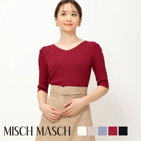 【MISCH MASCH】【ミッシュマッシュ】【公式】【フェミニン】ベーシック5分袖タックリブニット/mm428304