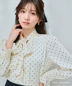 【30%OFF】【2026春夏アイテム】ボウタイシャーリングブラウス/MM618103 ミッシュマッシュ 人気 リボンブラウス 長袖 セレモニー オケージョン シャツ オフィス スマートビズ フリル 通勤 通学