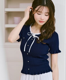 【30%OFF】【2026春夏アイテム】フリルシャツレイヤードニット/MM628302 ミッシュマッシュ トップス ニット 半袖 春夏 春服 夏服 レイヤード風