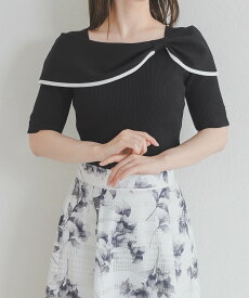 【30%OFF】【2026春夏アイテム】アシメリボン2way配色ケープニット/MM628310 ミッシュマッシュ ニット 着回し 人気 華奢見せ 着痩せ スタイルアップ リボン 半袖 春夏