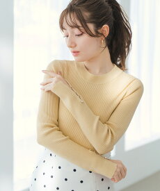 【30%OFF】【2026春夏アイテム】ベーシックハイネックラメリブニット/MM618306 ミッシュマッシュ ニット 袖ボタン ラメ 定番 無地 着回し