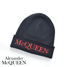 ALEXANDER McQUEEN 帽子 ニットキャップ ニット帽 プリント ロゴ 赤 レッド ブラック メンズ ブランド 663195 4201Q