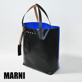 マルニ トートバッグ メンズ レディース バッグ ブランド 大きめ 縦長 軽量 PVC 本革 バイカラー ブラック MARNI SHMQ0000A3