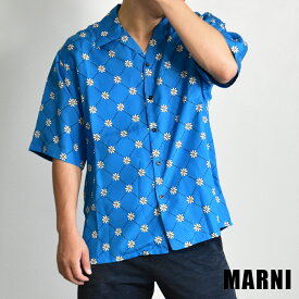 マルニ マルニグラム シャツ メンズ ロゴ 半袖 花柄 フラワー ブランド デザインボタン ポケット付き レーヨン100％ MARNI CUMU0213A0 UTV894