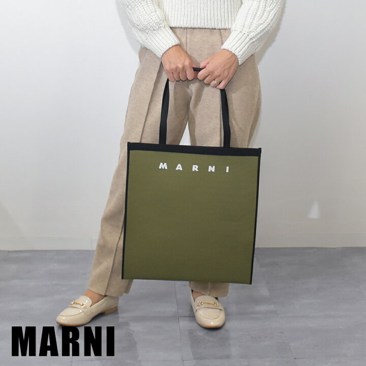楽天市場】マルニ トートバッグ 薄型 カーキ ジャガード ロゴ メンズ 