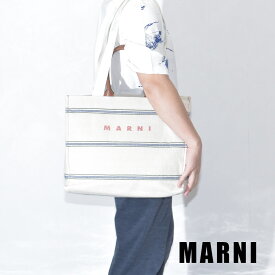 マルニ バッグ トートバッグ クリーム ストライプ キャンバス製 ミディアムトート メンズ ロゴ SHMQ0068A0 MARNI