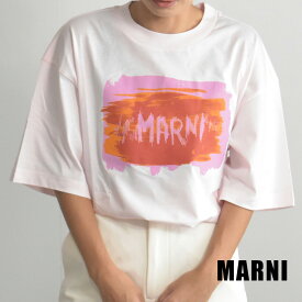マルニ Tシャツ レディース ロゴ ペイント デザイン 半袖 ブランド 綿100％ MARNI ピンク コットン THJET49EPI