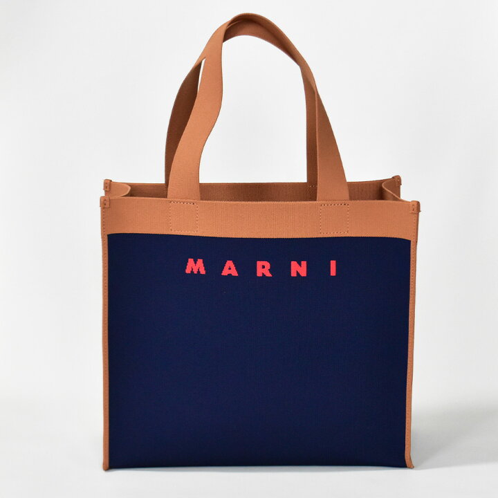 楽天市場】マルニ トートバッグ ネイビー ジャガード ロゴ ポーチ付き 