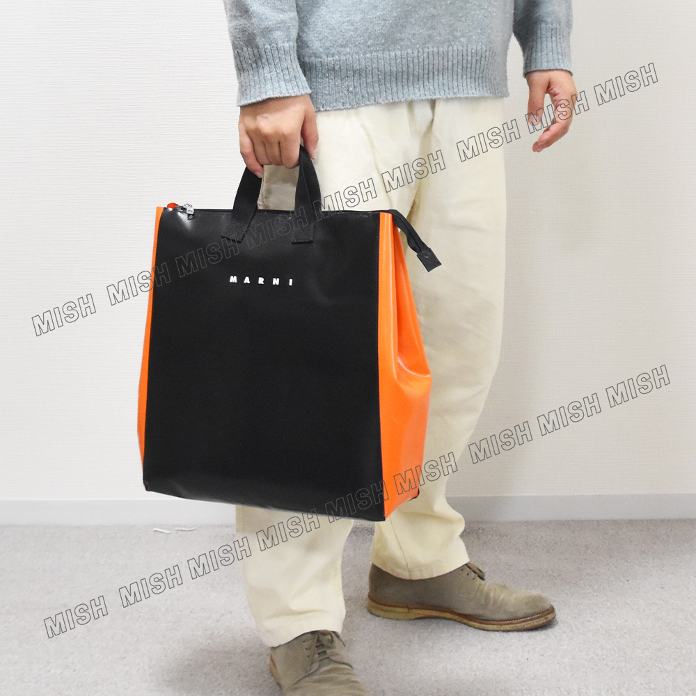 マルニ リュック バックパック トートバッグ メンズ レディース バッグ ブランド 大きめ 軽量 PVC ブラック オレンジ PVC MARNI  ZAMQ0040A0 | MISH　楽天市場店