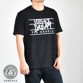 ヴェルサーチ Tシャツ メンズ 半袖 ブランド ロゴ クルーネック 1005783 ブラック 黒 ホワイト 白 VERSACE