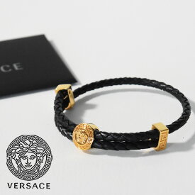 ヴェルサーチ ブレスレット レザー メデューサ グレカ ゴールド メンズ カジュアル かっこいい ブランド VERSACE ベルサーチ アクセサリー ブラック 1006602