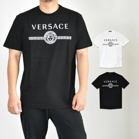 ヴェルサーチ Tシャツ メンズ 半袖 ブランド ロゴ メデューサ クルーネック 1008278 ブラック 黒 ホワイト 白 VERSACE