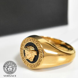 ヴェルサーチ 指輪 リング メンズ ゴールド ブラック ブランド VERSACE メデューサ グレカ ゴールド レジン メドゥーサ 1008773