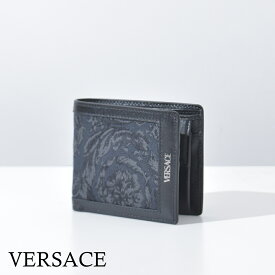 ヴェルサーチ 財布 2つ折り財布 メンズ レディース ブランド 本革 VERSACE 小銭入れ付き バロッコ ジャガード ブラック 革 DPU6737