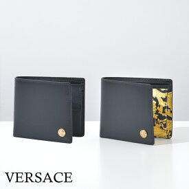 ヴェルサーチ 財布 本革 バロック メンズ メデューサ ブランド VERSACE ハイブランド 二つ折り財布 2つ折り 小銭入れ有 ブラック 黒 カーフスキン 1006117