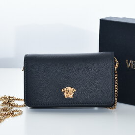 ヴェルサーチ 財布 レディース 二つ折り ミニ財布 チェーンウォレット カードケース 本革 ブランド VERSACE 革 ブラック 黒 小銭入れ 1021480