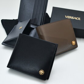 ヴェルサーチ 財布 本革 メンズ メデューサ ブランド VERSACE ハイブランド 二つ折り財布 2つ折り 小銭入れ有 カーフスキン 1006117