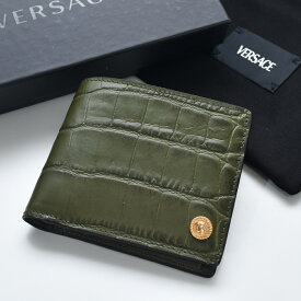 ヴェルサーチ 財布 本革 メンズ メデューサ ブランド VERSACE ハイブランド 二つ折り財布 2つ折り 小銭入れ有 クロコ カーフスキン 1006117