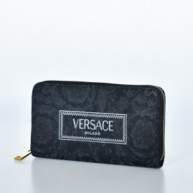 ヴェルサーチ 長財布 財布 アテナ ジャガード 本革 ブランド ラウンドファスナー 小銭入れ有 ブラック DPDI056 VERSACE