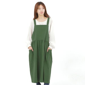 ワンピース エプロン 綿100 無地 ドレスエプロン タブリエ ギャザーたっぷり ふんわり かわいい お出かけエプロン 敬老の日 母の日 肩こりしにくい プレゼント ギフト 実用的 新生活 大掃除