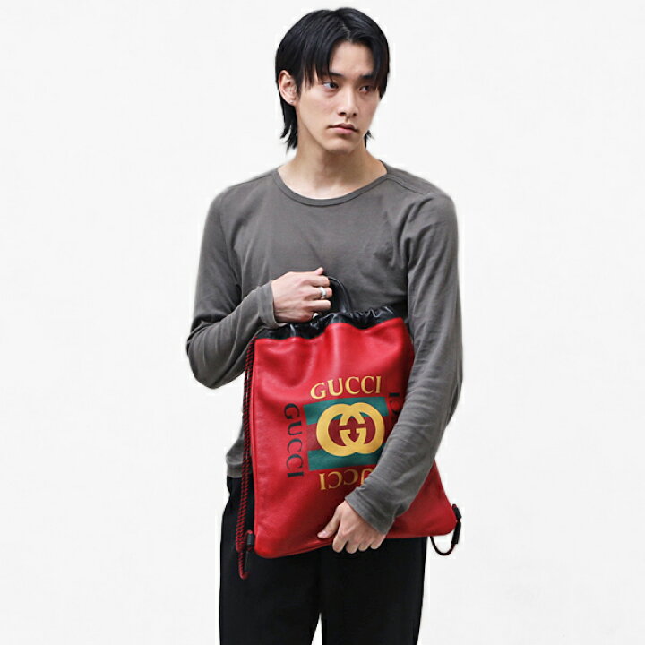 楽天市場】グッチ GUCCI プリント レザー バックパック ナップサック 