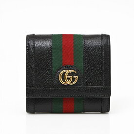 【再入荷！】グッチ GUCCI アウトレット オフィディア ウェブ ストライプ レザー ウォレット 小銭入れ付き 折財布 ブラック [レディース] 719887 DJ2DG 1060