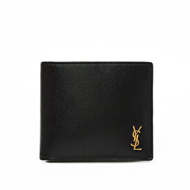 サンローラン SAINT LAURENT TINY MONOGRAM EAST/WEST タイニーモノグラム カーフレザー 折財布 [小銭入れなし] ブラック×ゴールド [メンズ] 607727 02G0W 1000