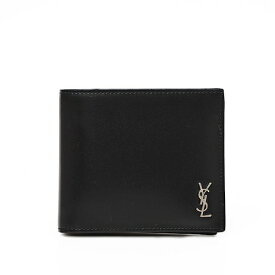 サンローラン SAINT LAURENT TINY BOX LORD MATT タイニーボックスロード レザー 折財布 [小銭入れなし] ブラック×シルバー [メンズ] 607727 1JB0E 1000【○J2】