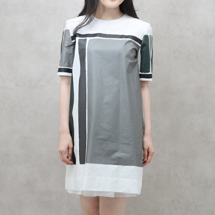 楽天市場】マルニ MARNI 半袖 チュニック ワンピース ホワイト×グレー  