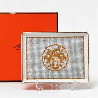 エルメス HERMES モザイクヴァンキャトル 026089 ORO 横型 プレート 寿司 すしプレート 16×12cm 絵皿 装…